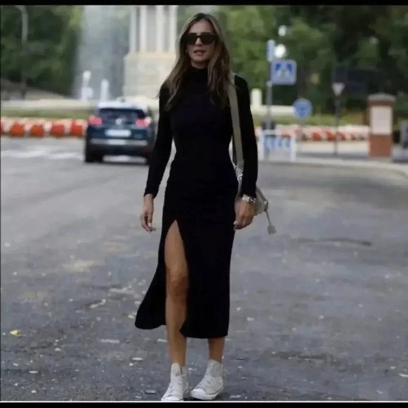 ZARA WOMAN NWT BLACK DRAPED SHEATH DRESS - Picture 5 of 12